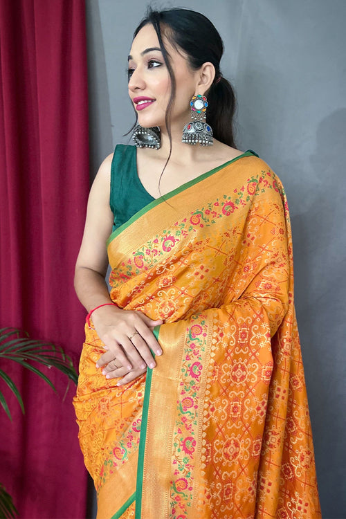 Load image into Gallery viewer, Angelic Mustard Paithani Silk Saree With Diaphanous Blouse Piece
