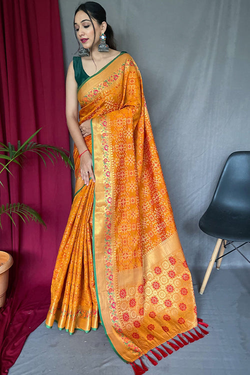 Load image into Gallery viewer, Angelic Mustard Paithani Silk Saree With Diaphanous Blouse Piece
