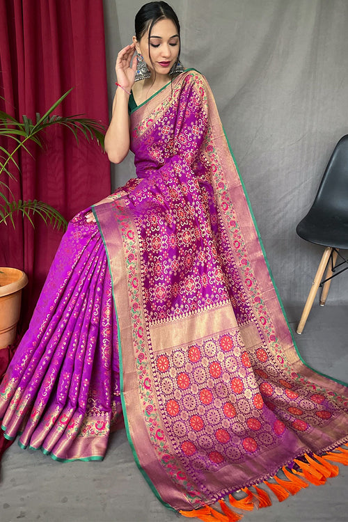 Load image into Gallery viewer, Profuse Purple Paithani Silk Saree With Engaging Blouse Piece
