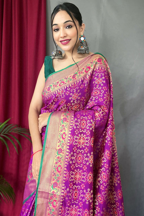 Load image into Gallery viewer, Profuse Purple Paithani Silk Saree With Engaging Blouse Piece
