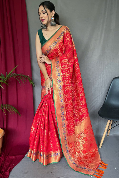 Load image into Gallery viewer, Nemesis Red Paithani Silk Saree With Embrocation Blouse Piece
