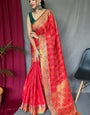 Nemesis Red Paithani Silk Saree With Embrocation Blouse Piece