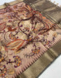 Groovy Brown Kalamkari Printed Saree With Girlish Blouse Piece