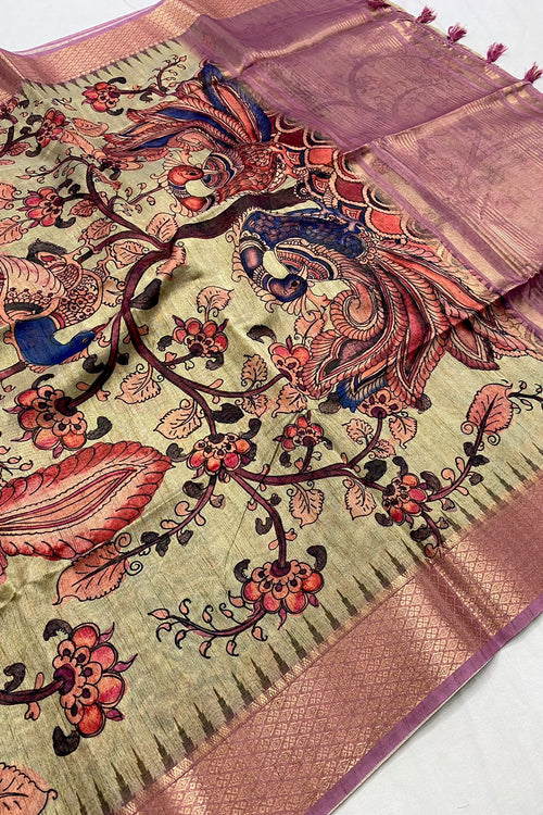 Load image into Gallery viewer, Inspiring Wine Kalamkari Printed Saree With Arresting Blouse Piece
