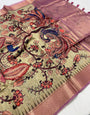 Inspiring Wine Kalamkari Printed Saree With Arresting Blouse Piece