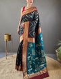 Glowing Black Soft Banarasi Silk Saree With Tempting Blouse Piece