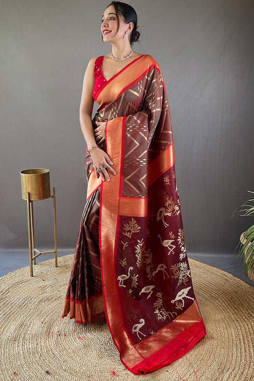 Load image into Gallery viewer, Amiable Brown Soft Banarasi Silk Saree With Exuberant Blouse Piece
