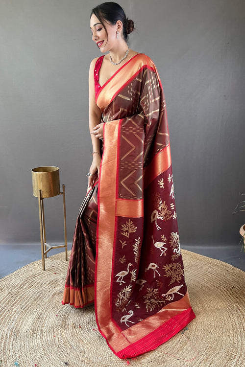 Load image into Gallery viewer, Amiable Brown Soft Banarasi Silk Saree With Exuberant Blouse Piece
