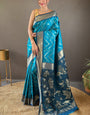 Stunning Firozi Soft Banarasi Silk Saree With Piquant Blouse Piece