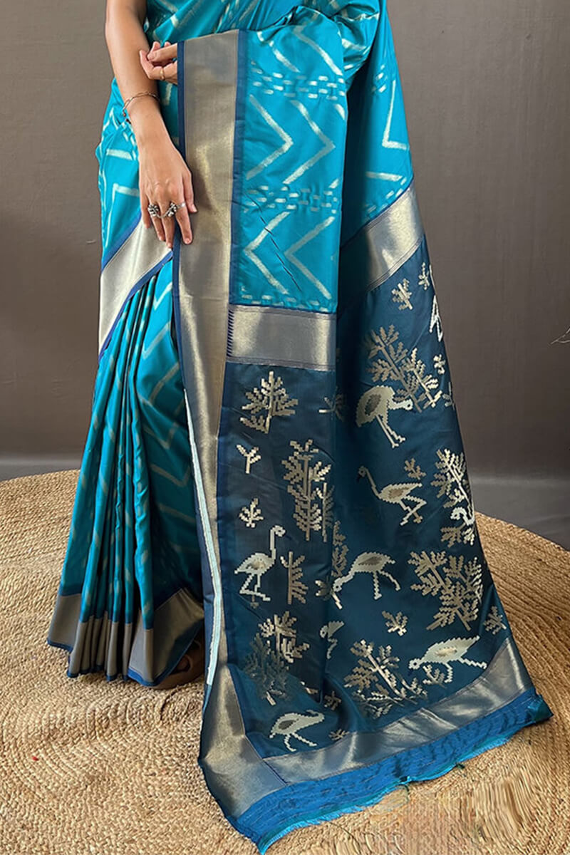 Stunning Firozi Soft Banarasi Silk Saree With Piquant Blouse Piece