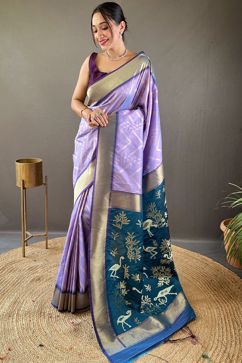 Trendy Lavender Soft Banarasi Silk Saree With Enamoring Blouse Piece