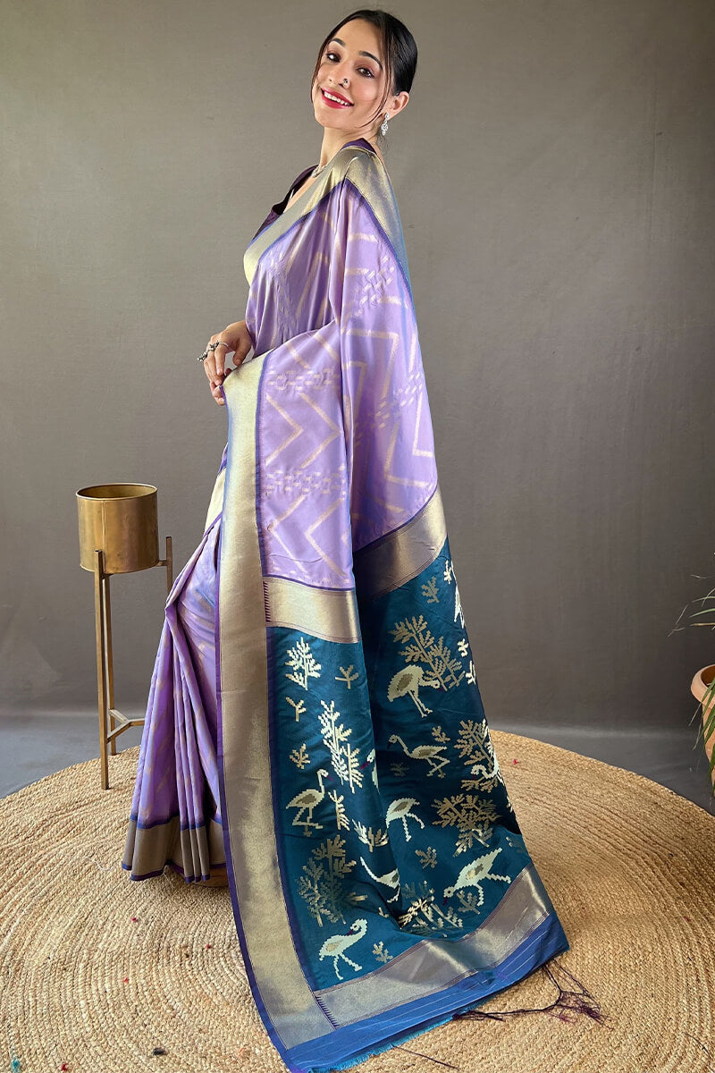 Trendy Lavender Soft Banarasi Silk Saree With Enamoring Blouse Piece