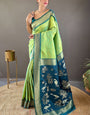 Majesty Parrot Soft Banarasi Silk Saree With Dulcet Blouse Piece