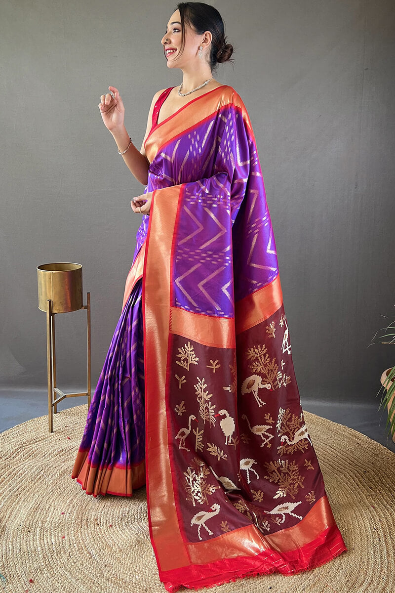 Brood Purple Soft Banarasi Silk Saree With Nebula Blouse Piece