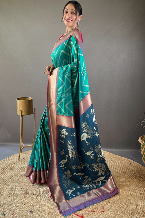 Load image into Gallery viewer, Cynosure Rama Soft Banarasi Silk Saree With Panache Blouse Piece
