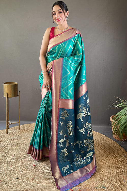 Load image into Gallery viewer, Cynosure Rama Soft Banarasi Silk Saree With Panache Blouse Piece
