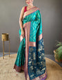 Cynosure Rama Soft Banarasi Silk Saree With Panache Blouse Piece