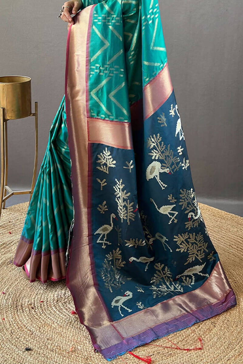 Cynosure Rama Soft Banarasi Silk Saree With Panache Blouse Piece