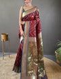 Engaging Wine Soft Banarasi Silk Saree With Tremendous Blouse Piece