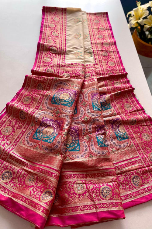 Load image into Gallery viewer, Trendy Beige Soft Banarasi Silk Saree With Extraordinary Blouse Piece
