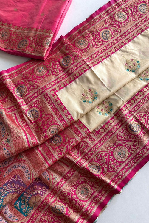 Load image into Gallery viewer, Trendy Beige Soft Banarasi Silk Saree With Extraordinary Blouse Piece
