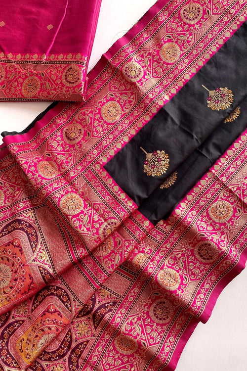 Load image into Gallery viewer, Sophisticated Black Soft Banarasi Silk Saree With Flaunt Blouse Piece
