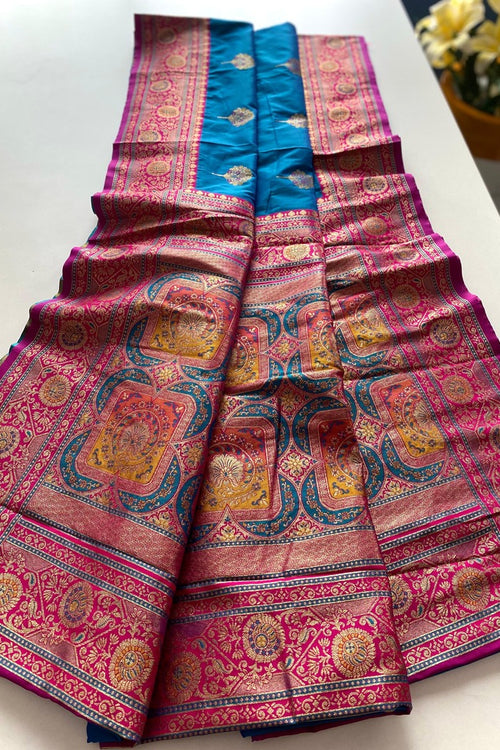 Load image into Gallery viewer, Skinny Blue Soft Banarasi Silk Saree With Deserving Blouse Piece
