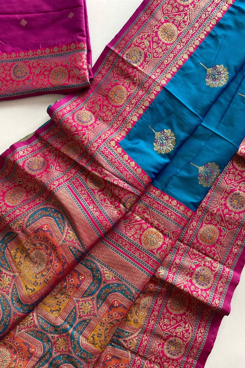 Load image into Gallery viewer, Skinny Blue Soft Banarasi Silk Saree With Deserving Blouse Piece
