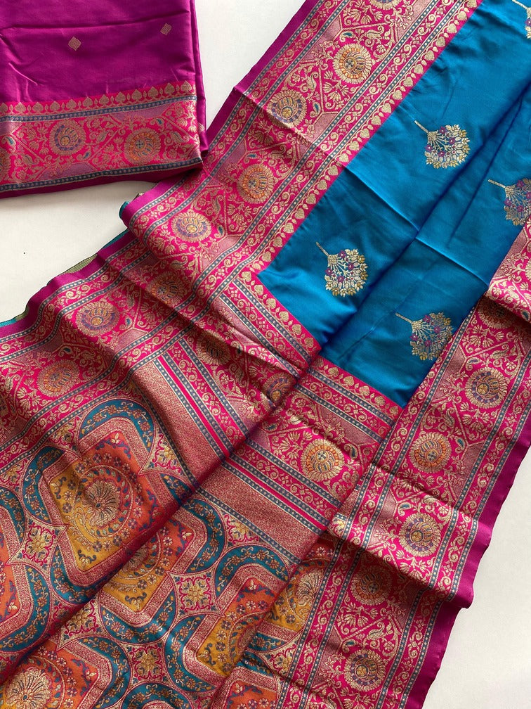 Skinny Blue Soft Banarasi Silk Saree With Deserving Blouse Piece