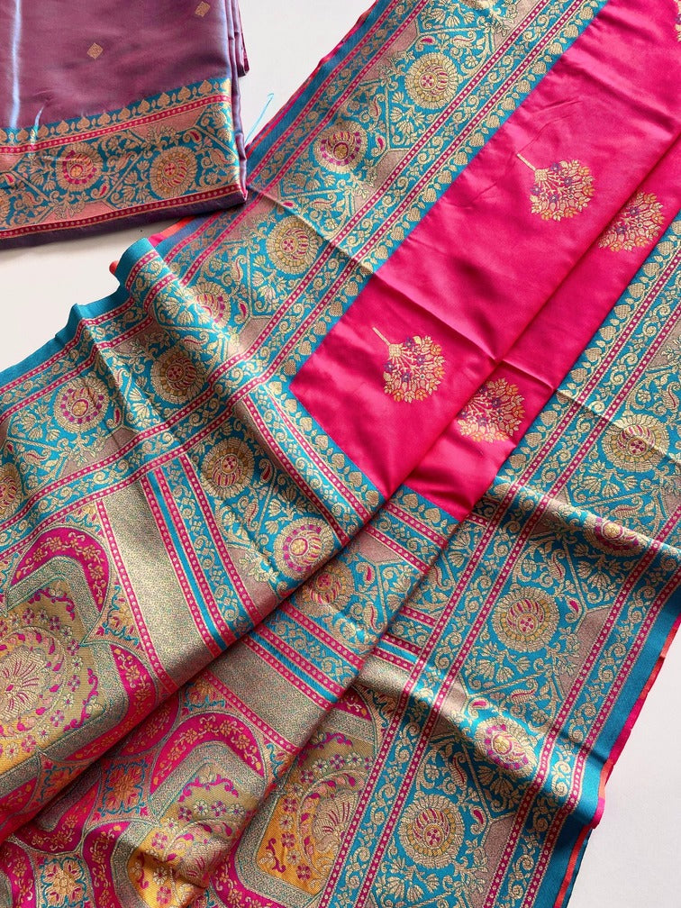 Mesmeric Dark Pink Soft Banarasi Silk Saree With Twirling Blouse Piece