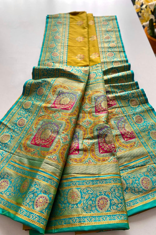 Load image into Gallery viewer, Traditional Mustard Soft Banarasi Silk Saree With Conflate Blouse Piece
