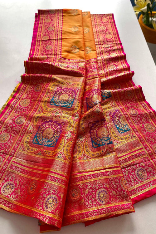 Load image into Gallery viewer, Eloquence Orange Soft Banarasi Silk Saree With Mellifluous Blouse Piece
