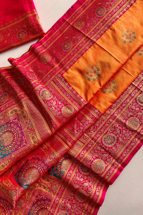 Load image into Gallery viewer, Eloquence Orange Soft Banarasi Silk Saree With Mellifluous Blouse Piece
