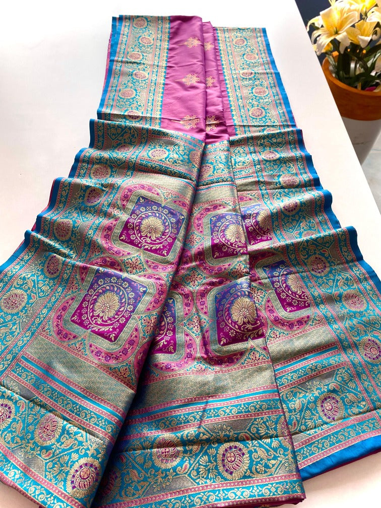 Sempiternal Pink Soft Banarasi Silk Saree With Denouement Blouse Piece