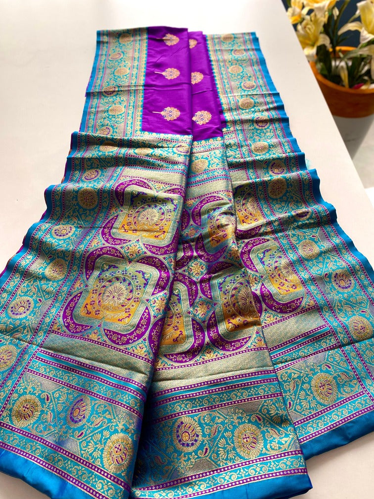 Splendiferous Purple Soft Banarasi Silk Saree With Enchanting Blouse Piece