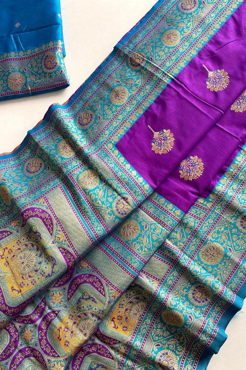 Load image into Gallery viewer, Splendiferous Purple Soft Banarasi Silk Saree With Enchanting Blouse Piece
