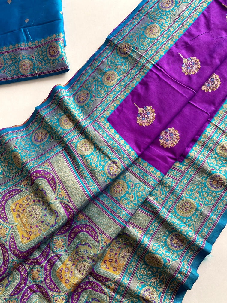 Splendiferous Purple Soft Banarasi Silk Saree With Enchanting Blouse Piece