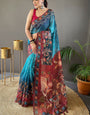 Admirable Blue Kalamkari Printed Saree With Lassitude Blouse Piece