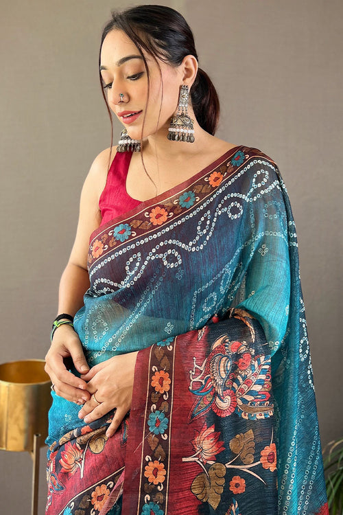 Load image into Gallery viewer, Admirable Blue Kalamkari Printed Saree With Lassitude Blouse Piece
