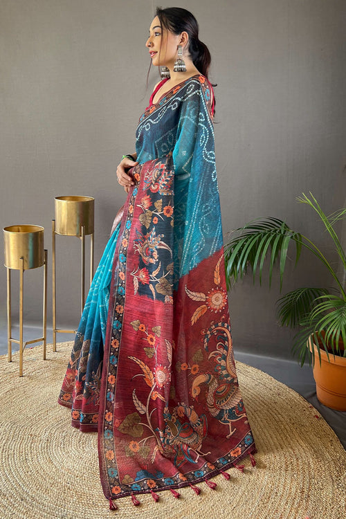 Load image into Gallery viewer, Admirable Blue Kalamkari Printed Saree With Lassitude Blouse Piece
