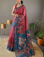 Quintessential Dark Pink Kalamkari Printed Saree With Snazzy Blouse Piece