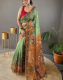 Exquisite Green Kalamkari Printed Saree With Artistic Blouse Piece