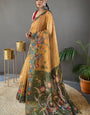 Magnetic Mustard Kalamkari Printed Saree With Epiphany Blouse Piece