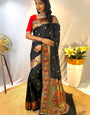 Unique Black Paithani Silk Saree With Smart Blouse Piece