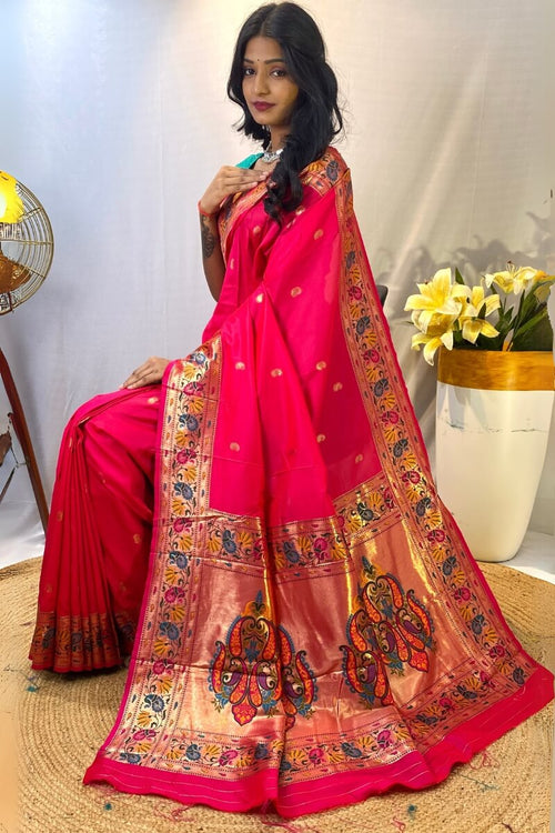 Load image into Gallery viewer, Engrossing Dark Pink Paithani Silk Saree With Pleasant Blouse Piece
