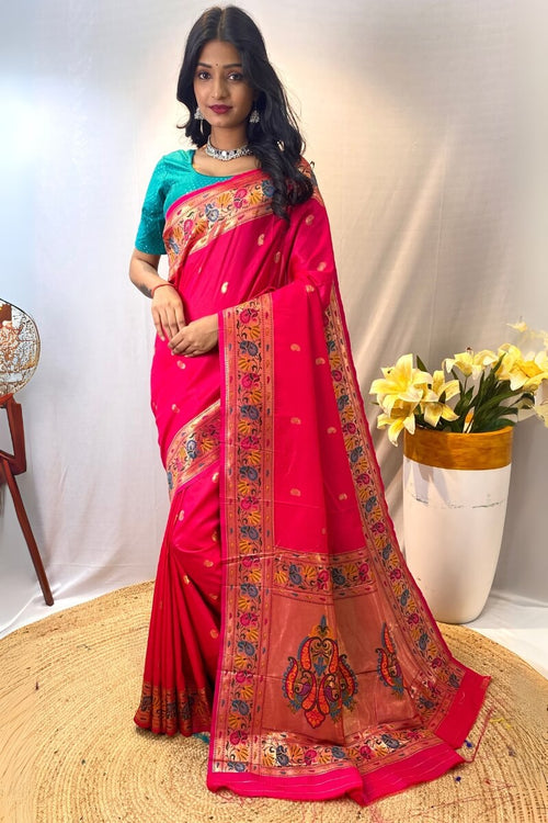 Load image into Gallery viewer, Engrossing Dark Pink Paithani Silk Saree With Pleasant Blouse Piece
