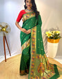 Fairytale Green Paithani Silk Saree With Excellent Blouse Piece