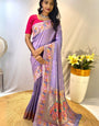 Demesne Lavender Paithani Silk Saree With Embrocation Blouse Piece