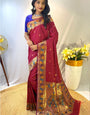 Mellifluous Maroon Paithani Silk Saree With Sumptuous Blouse Piece