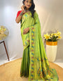 Scrumptious Parrot Paithani Silk Saree With Proficient Blouse Piece